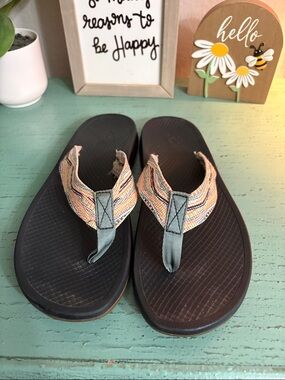 Chaco Women's Black Flip Flop Sandals with Multicolor Straps